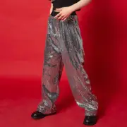 Girls Boys Hip Hop Glitter Sequins Pants Shinny Jazz Dance Trousers Dancewear