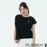 在飛比找momo購物網優惠-【PLAYBOY】異材質拼接解構上衣(黑色)