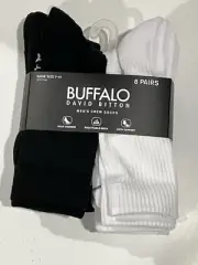 NWT 8 Pair Buffalo David Bitton Mens Crew Socks Size 7-12 BLK & WHT (#002)
