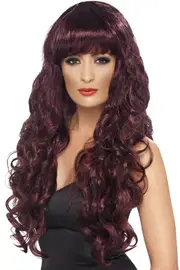 Glamour Siren Womens Long Auburn Curly Costume Wig