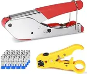 Hiija Coax Cable Crimper Kit - RG6 Compression Tool with 20 F Connectors, Coax Cable Stripper Tool, Black