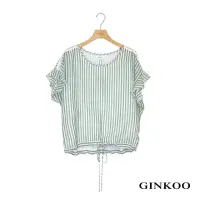 在飛比找momo購物網優惠-【GINKOO 俊克】直條紋抽繩上衣