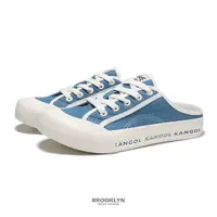 在飛比找Yahoo奇摩購物中心優惠-KANGOL 穆勒鞋 帆布 牛仔藍 滿版LOGO 休閒鞋 女