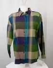 Lemon Grass Long Sleeve Collared Plaid Cotton Button-Up Top - Medium #2549