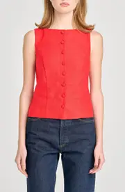 WAYF Vera Sleeveless Linen Blend Button-Up Top in Red at Nordstrom, Size Small