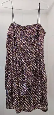 Aidan Mattox Purple Yellow Sequin Stripe Cocktail Dress Size 12