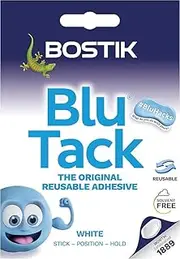 TACK | WHITE | Original REUSABLE Sticky HOME SCHOOL OFFICE Walls BLU HACKS NO MARKS Safe Craft ART Clean Handy (1 x PACK (SAMPLE) WHITE - BLU TACK)