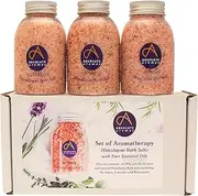 Absolute Aromas Pink Himalayan Bath Salt Set - Stress Relief, Lavender and Relaxation - 3 x 290g Jar Himalayan Salts with Essential Oils