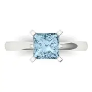 1.50 Princess Cut Natural Aquamarine Wedding Bridal Promise Ring 14k White Gold