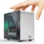 Raspberry Pi 5 Case,Aluminum Mini Tower Case with Cooling Fan and Color Changing