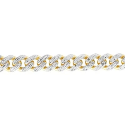14k Yellow Gold 8.25" White Pave Lite Miami Cuban 8MM Link Chain Bracelet 8grams