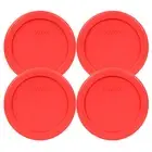 Pyrex 7202-PC 1 Cup Red Plastic Storage Lid Cover 4PK for Round Glass Bowl