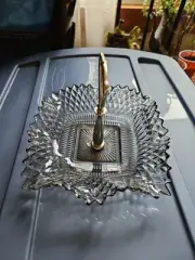 Vintage Indiana Diamond Cut Glass Serving Tray with Handle