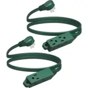 Extension Cord 3 ft Indoor Green 3 Outlets Grounded and Flat Plug Indoor 2-Pack