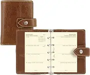 Filofax Malden Organizer, Mini Size, Ochre - Tactile, Full-Grain Buffalo Leather, Five Rings, Cotton Cream Week-to-View Calendar Diary, Multilingual, 2025 (C028625-25)