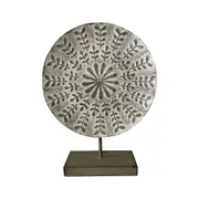 Willow & Silk Metal 40cm White Round Leaves Plaque On Base Ornament/Table Decor