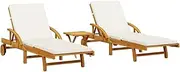 Camping Sunloungers Reclining Patio ChairsSun Loungers 2 pcs with Table Solid Wood Acacia
