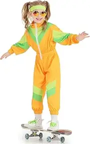 [Nenahot] Girls 80s Tracksuit 80s Hip Hop Costume One Piece Tracksuit Kids Retro Colorblock Sportswear Windbreaker Sets