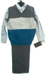 Dockers Boys 3 piece Set Gray Sweater Vest, Plaid Shirt & Corduroy Pants Outfit