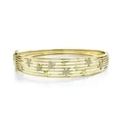 14K Yellow Gold Diamond Star Bangle Womens Bracelet 0.19 CT Round Pave Set