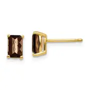 14k Yellow Gold 6x4 Octagon Checker-Cut Smok Yellow Gold Quartz Earrings
