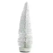 13" Flocked Snowy White Bottle Brush Tree with Wood Base