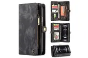CaseMe For Apple iPhone 12 Pro Zipper & Detachable Retro Leather Pouch Wallet Flip Purse Bag Detachable Phone Case Cover (Black)