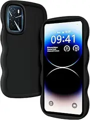 [XINYEXIN] Liquid Silicone Case for Oppo A16 / Oppo A16s / Oppo A54s, Waves Curly Shape Cute Soft Shockproof Mobile Phone Protective Case - Black