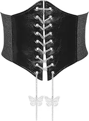 [HIQUACC] Corset Elastic Belt for Women, Elastic Costume Cinch Waspie Corset Belt with Butterfly Chain