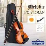 Melodic Acoustic Violin 2/4 Size 4 Strings Natural Varnish Finish Carry Case Bow