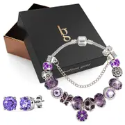 Boxed Pandora Inspired Full Set Beaded Charm Bracelet - Purple