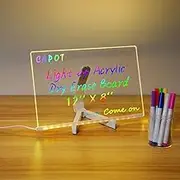 11.8x7.9 Acrylic LED Dry Erase Board with Stand | 7-Color Changing Light-Up Message Board | Reusable Glow Memo Whiteboard with 7 Markers for Home/Office/School