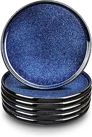 vicrays Ceramic Dinner Plates Set - Porcelain 10 Inch Flat Steak Pasta Pizza Plate Home Party Restaurant Plate Scratch Resistant Microwave Oven and Dishwasher Safe Set of 6 Blue
