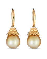 BELPEARL 18K Over Silver 11mm South Sea Golden Dangle Earrings