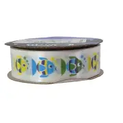 Fish Woven Ribbon Offray 7/8-in x 8-Ft Retro Scrapbooking Crafts Blue Yellow NEW