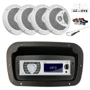 Pyle Marine Radio,Adapter,Spa Bezel,Antenna,Amp w/Kit, 4x 8'' 180W White Speaker
