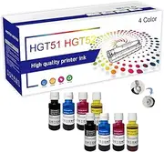 HGT51 HGT52 Ink Water Based Bottles Compatible for HP GT51 GT52 Works for HP 500 508 511 514 515 115 311 315 316 318 319 410 411 412 415 416 418 419 Printers,4 Color-2 Set