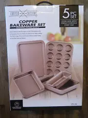 New 5 pc set Copper Cuisine Copper Bakeware Set Pans Cookie Sheet Muffin Pan