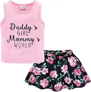 [LittleSpring] Baby Summer Outfit for Girl Daddy Girl Tank Top and Floral Skirt Set