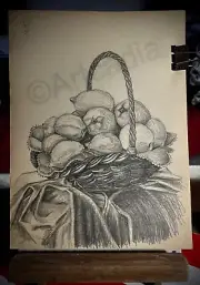 Original Realistic drawing Bodegón: Canasta con limones By Artcadia