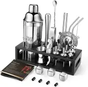 Mixology Bartender Kit Bar Set with Bamboo Stand, 35Pcs 24Oz Cocktail Shaker Set