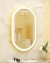 LUVODI Bathroom Mirror with LED Light: 500x800mm Oval Illuminated Wall Mirror with Aluminum Gold Frame Smart Touch Switch Memory Function Anti-Fog 3 Changeable Lighting Color, IP56