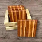 Coasters Set of 4 with Storage Crate Cherry and Maple Striped Handcrafted Rustic