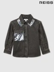 Reiss Grey Kourtney 13-14 yrs Cotton-Chambray Sequinned Shirt (E97887) | $110