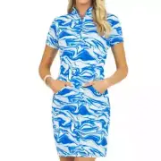 NWT Ladies IBKUL DEVIN ROYAL BLUE Short Sleeve Mock Golf Dress - XS