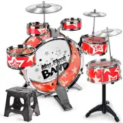 6-Piece Drum Set Drum Kit Jazz Drum Set with Folding Step Stool Cymbal F9Y7
