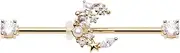 [Pierced Owl] 14GA Stainless Steel CZ Crystal and Faux Pearl Crescent Moon Industrial Barbell