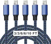 iPhone Charger [Apple MFi Certified] 5Pack(3/3/6/6/10 FT) Long Lightning Cable Fast Charging Nylon Braided USB Cable iPhone Charger Cord Compatible with iPhone 14 13 12 11 Pro Max XR XS X 8 7 Plus SE