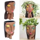 Face Flower Pot Head Planter Creative Resin Decorative for Garden Bookshelf