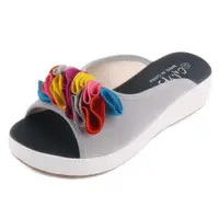 在飛比找ETMall東森購物網優惠-【88%】拖鞋-跟高4cm 絨面楔型涼拖鞋 穆勒拖鞋 彩色立